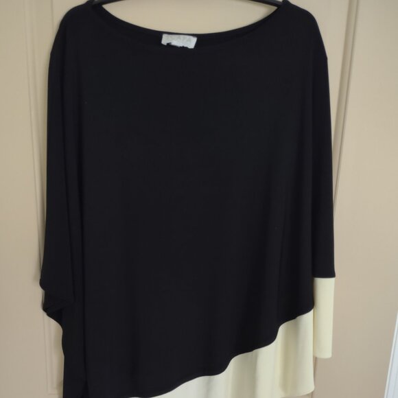 Scapa Lauren Perre Geometric Poncho Style Top Black & Cream Sz Med - Picture 1 of 7